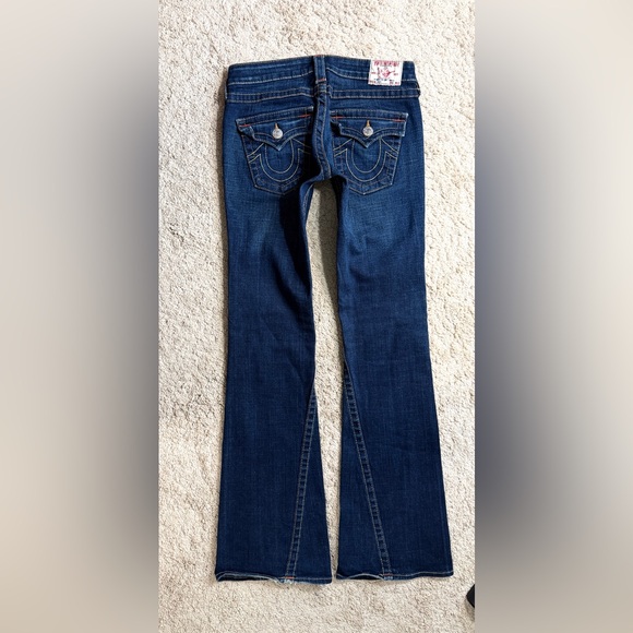 Womens True Religion Jeans size 27 Joey Low Rise Flare Y2K Blue Flap pockets - Picture 3 of 11